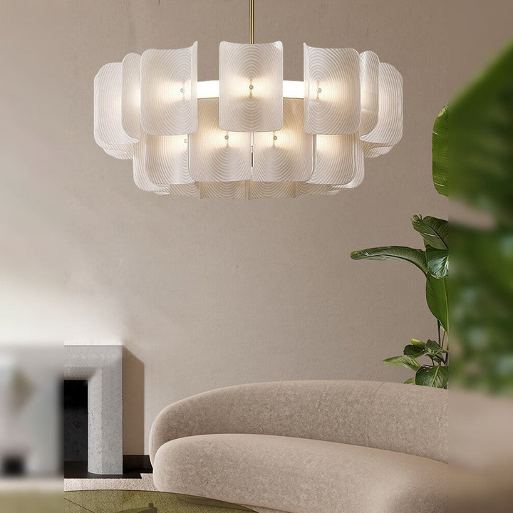 White Acrylic Round LED Chandelier- Modern Hanging LED Long Chandelier- Serafim