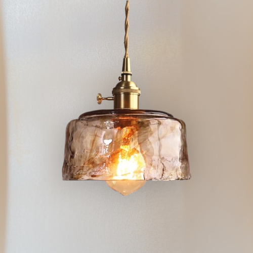 Vintage Brass & Glass Pendant Light - Rustic Hanging Pendant Lamp - Sage - Louve Lights