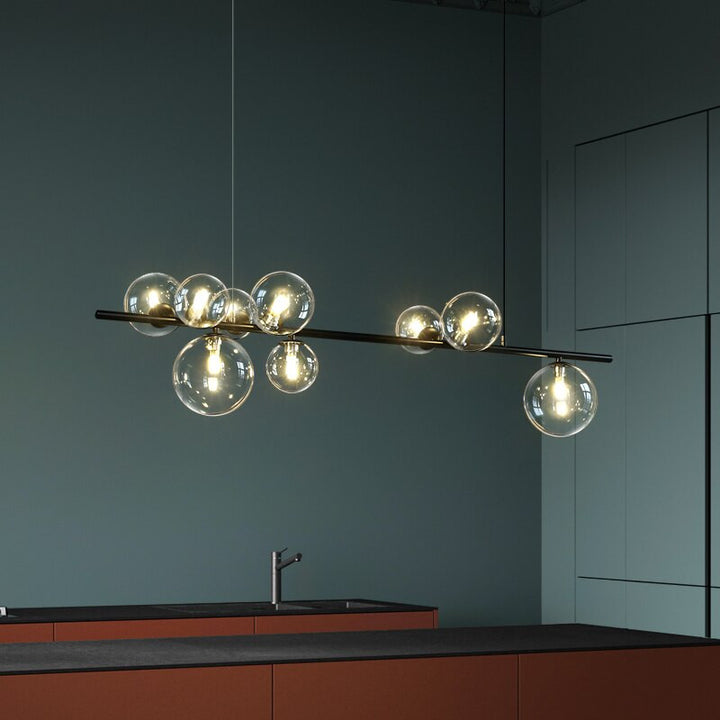 Modern Glass Bubble Linear Chandelier - Suspended Kitchen Dining Light - Rikard