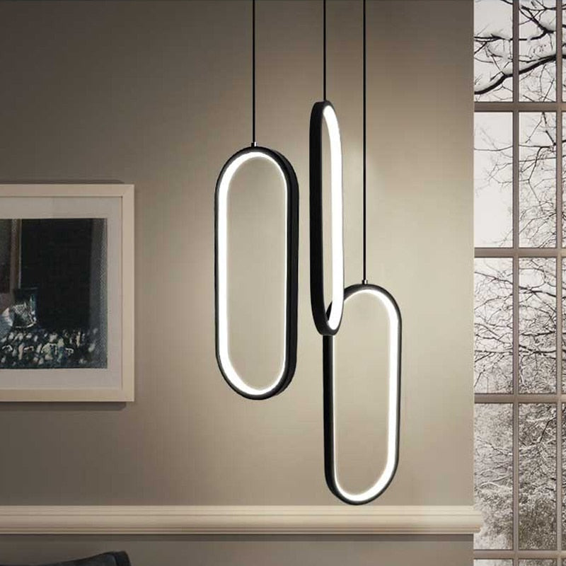 Modern Black & White LED Hooped Pendant Lights- Jaana - Louve Lights