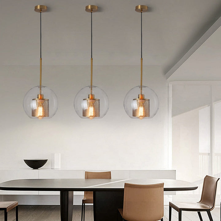 Modern Industrial Glass Pendant Light - Glass & Gold Pendant Light - Uro - Louve Lights