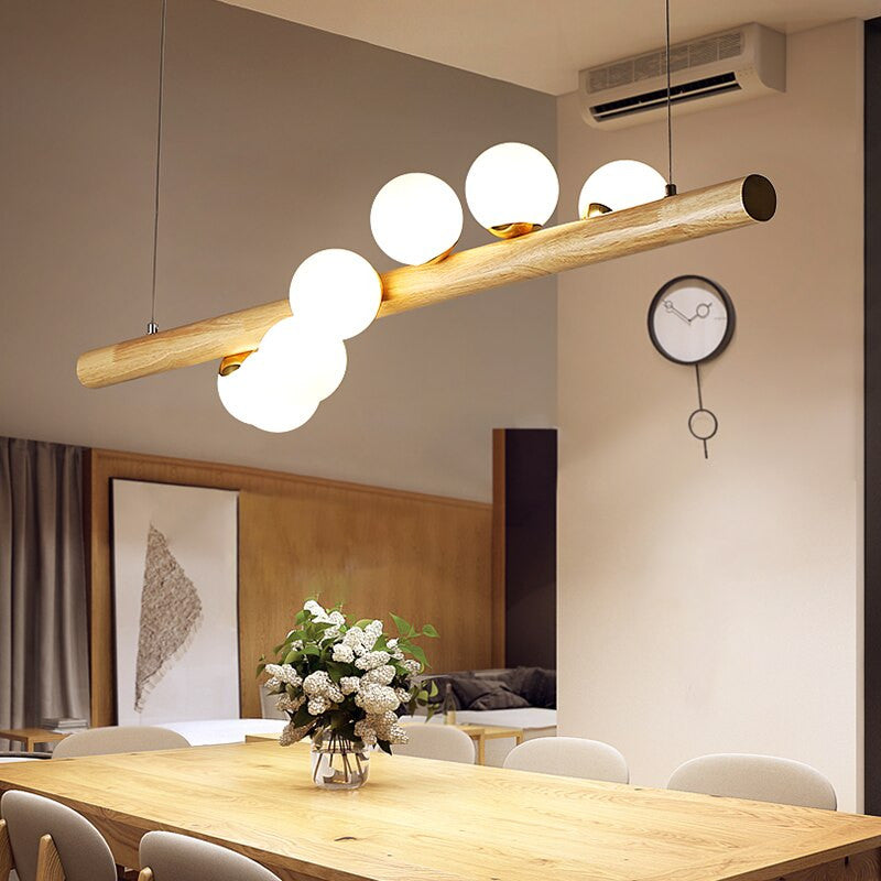 Spiraling Linear Glass Ball Chandelier - Modern Hanging Light Fixture -