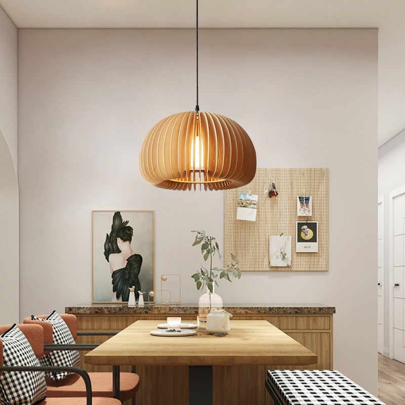 Modern Hanging Pendant Light Made From Wood- Dinning and Living Room Light - Olvir - Louve Lights