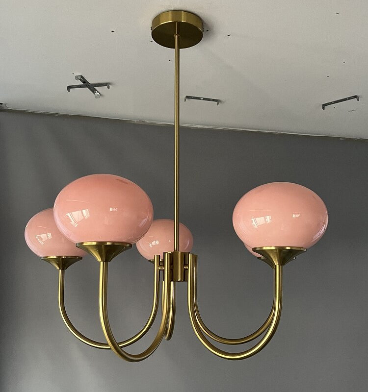 Round Pink Glass Chandelier- French Style Chandelier- Alice