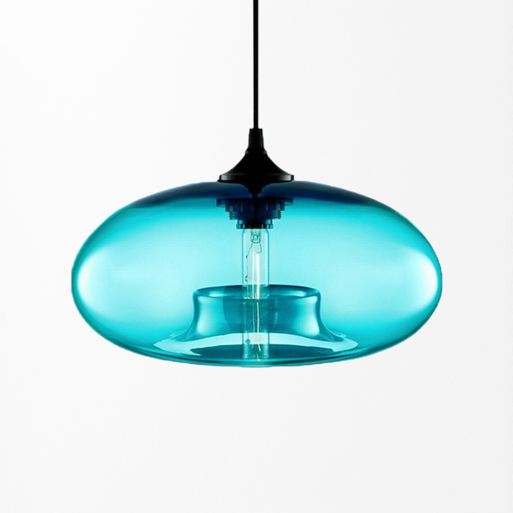 Mid Century Glass Pendant Light - Dining Room Light Fixture - Färgatglas - Louve Lights