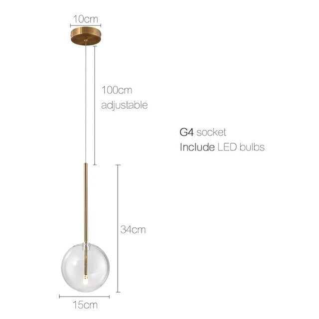 Modern Glass Globe Pendant Light- Glass & Brass Pendant Light- Viljar - Louve Lights