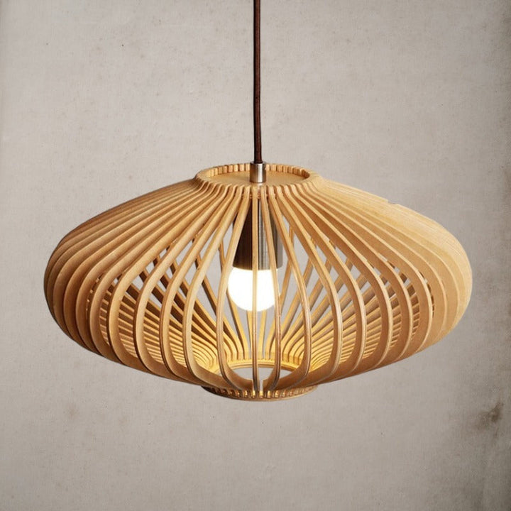 Modern Japanese Style Wood Cage Pendant Light - Noy - Louve Lights