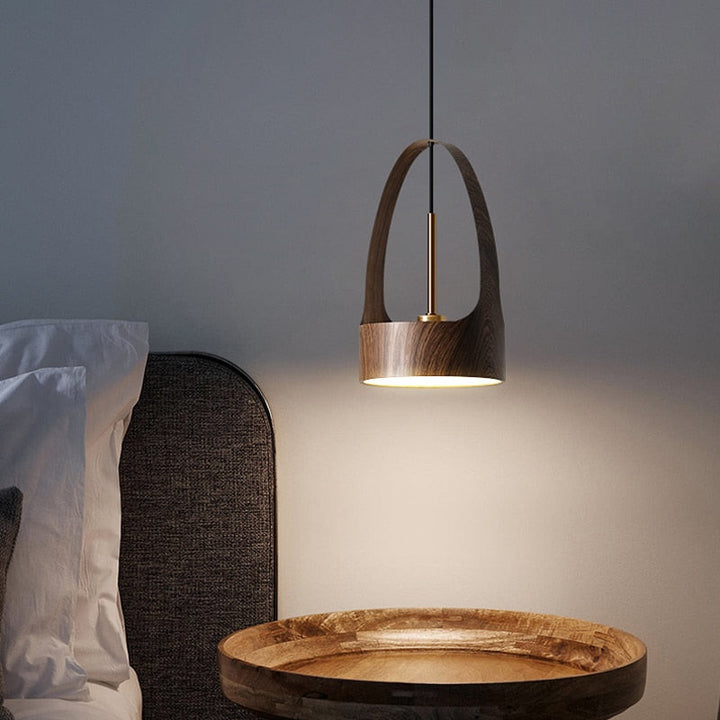 Metal LED Pendant Light Wooden Color- Modern LED Hanging Light- Lili - Louve Lights