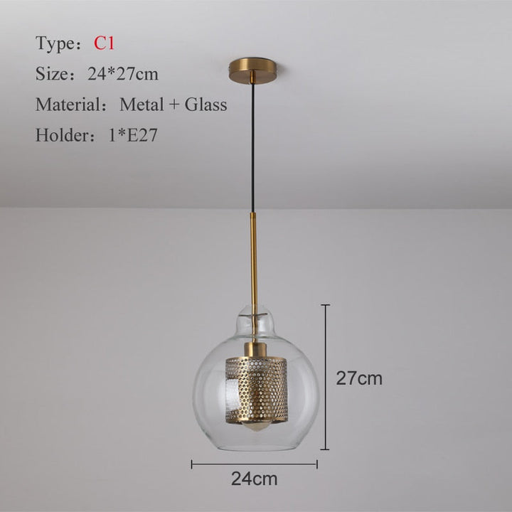 Modern Industrial Glass Pendant Light - Glass & Gold Pendant Light - Uro - Louve Lights