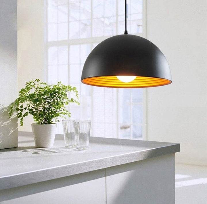 Modern Industrial Dome Pendant Light with Gold Inside- Sonam - Louve Lights