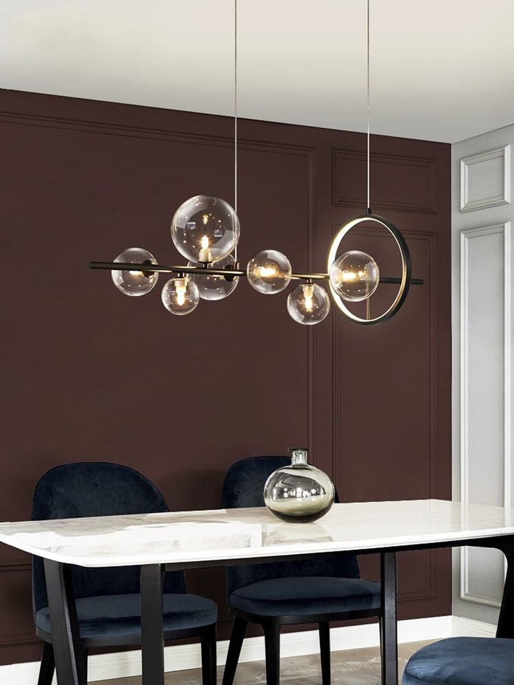 Linear Glass Bubble Suspended Chandelier- Modern Kitchen Island Lighting- Hanne