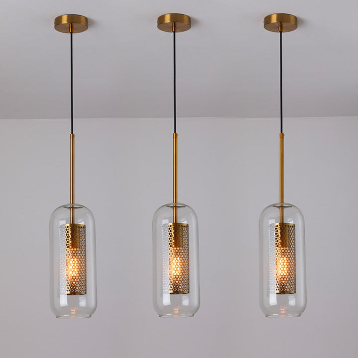 Modern Industrial Glass Pendant Light - Glass & Gold Pendant Light - Uro - Louve Lights