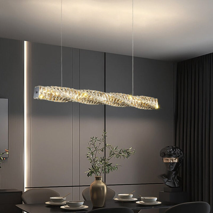 Twisted Crystal Linear Chandelier- Luxury Modern Dining Room Light- Stine
