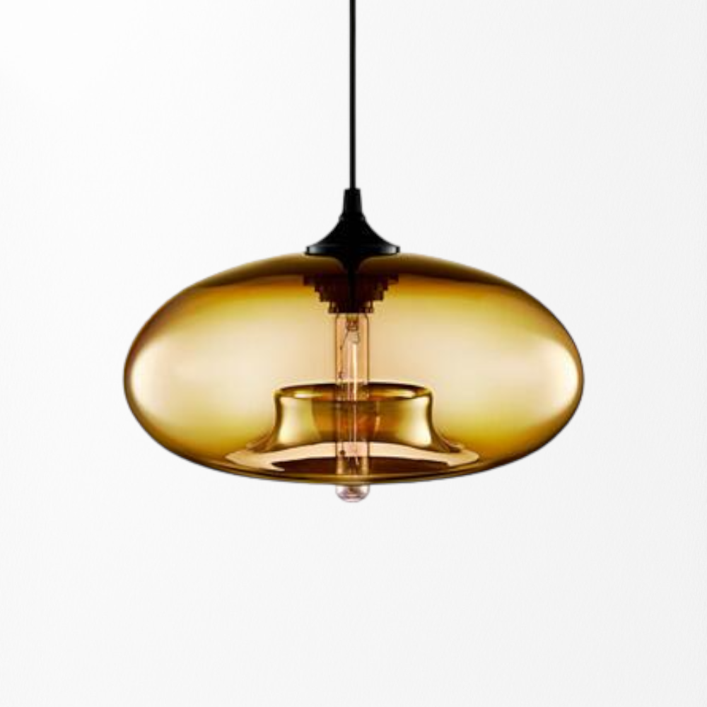 Mid Century Glass Pendant Light - Dining Room Light Fixture - Färgatglas - Louve Lights