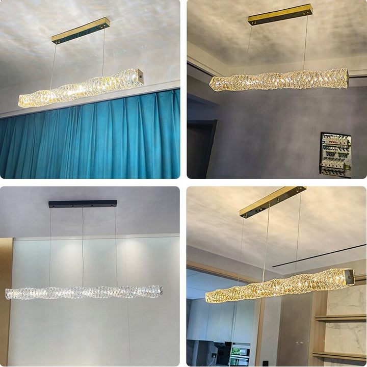 Twisted Crystal Linear Chandelier- Luxury Modern Dining Room Light- Stine