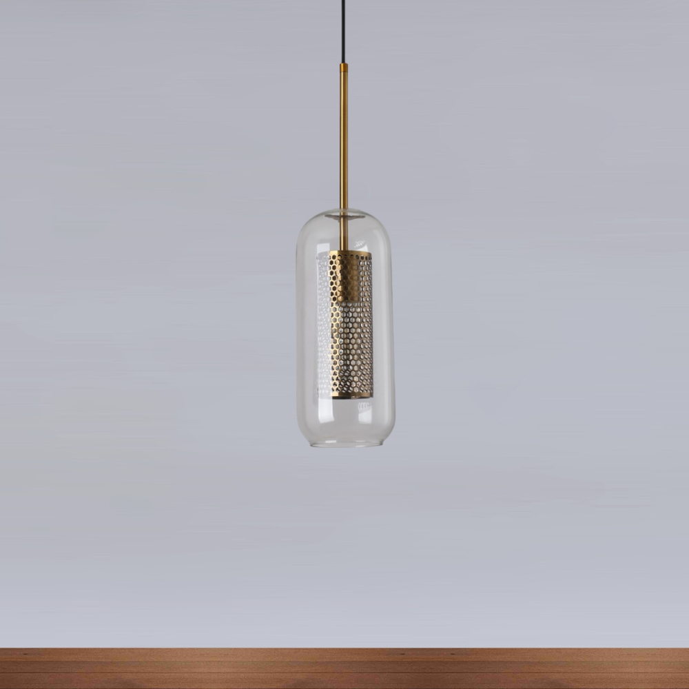 Modern Industrial Glass Pendant Light - Glass & Gold Pendant Light - Uro - Louve Lights