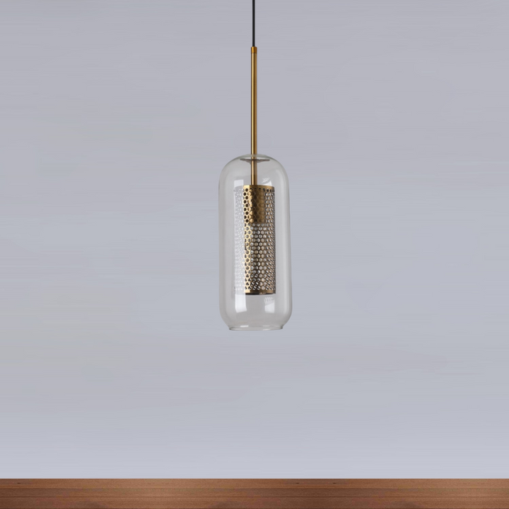 Modern Industrial Glass Pendant Light - Glass & Gold Pendant Light - Uro - Louve Lights