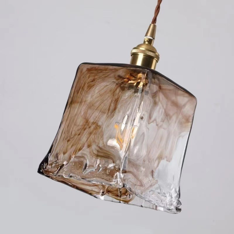 Vintage Brass & Glass Pendant Light - Rustic Hanging Pendant Lamp - Sage - Louve Lights