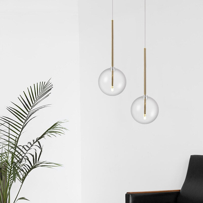 Modern Glass Globe Pendant Light- Glass & Brass Pendant Light- Viljar - Louve Lights