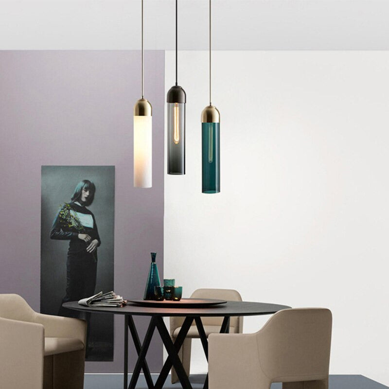 Modern Long Hanging Glass Pendant Light - Anette - Louve Lights