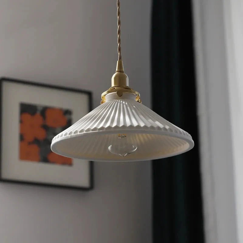 Modern Striped White Ceramic Pendant Light - Leatrice - Louve Lights