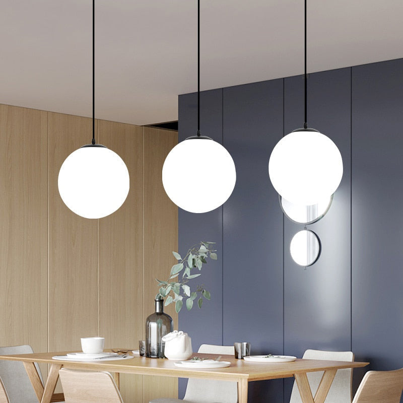 Minimalistic Glass Globe Pendant Light - Milky Glass Pendant Light - Grith - Louve Lights