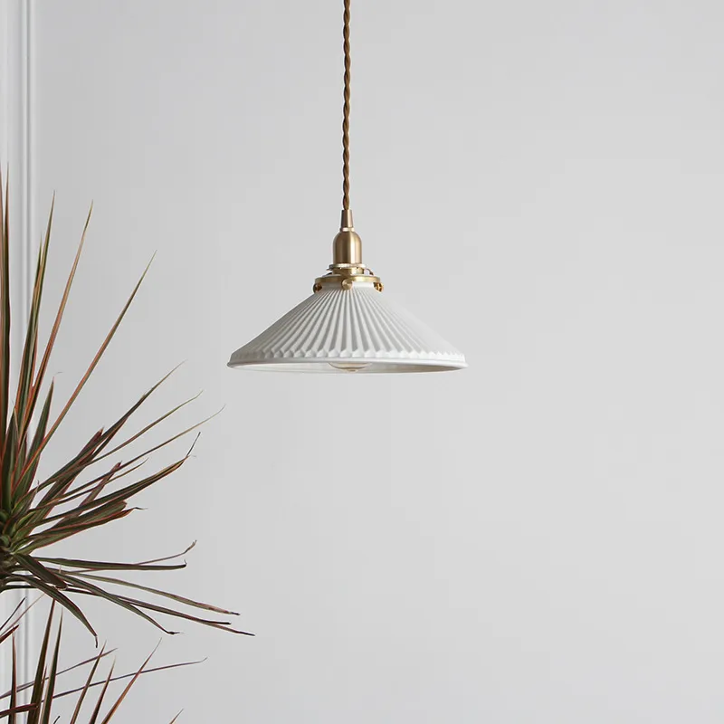 Modern Striped White Ceramic Pendant Light - Leatrice - Louve Lights