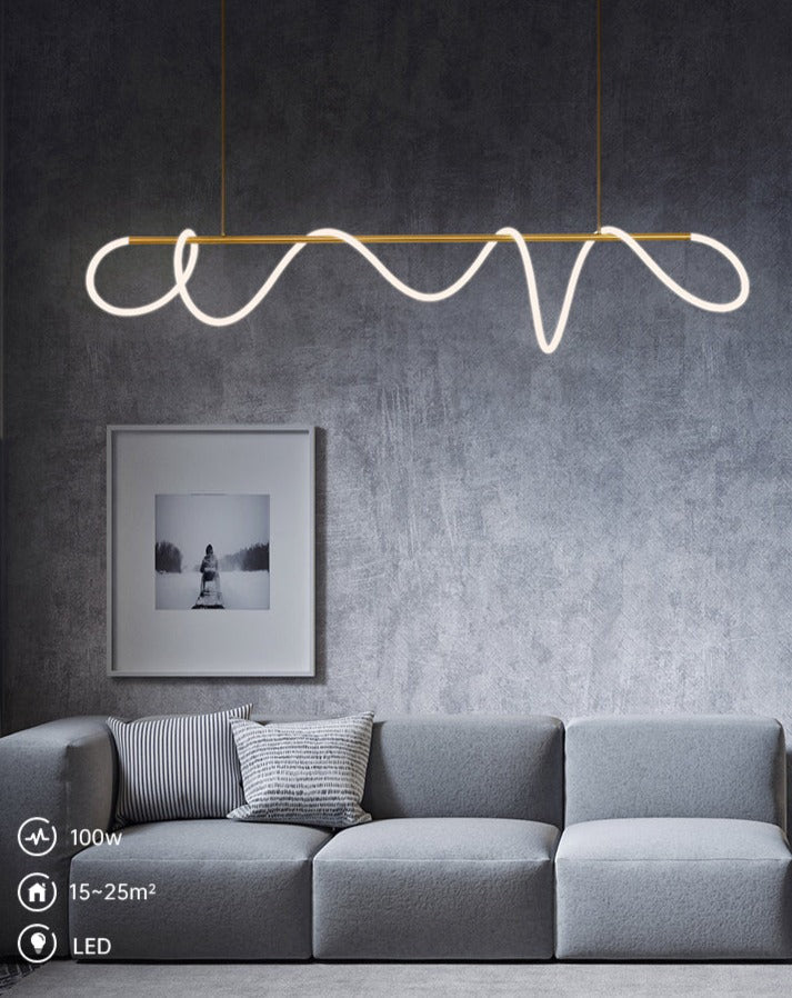 Nordic Minimalist Linear LED Pendant Light - Gold Linear Chandelier - Skorzeny