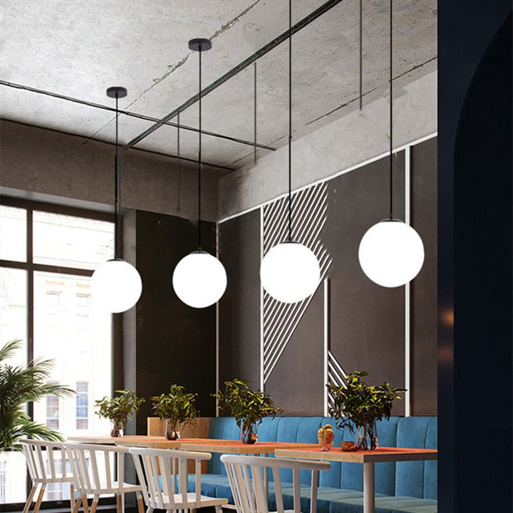 Minimalistic Glass Globe Pendant Light - Milky Glass Pendant Light - Grith - Louve Lights