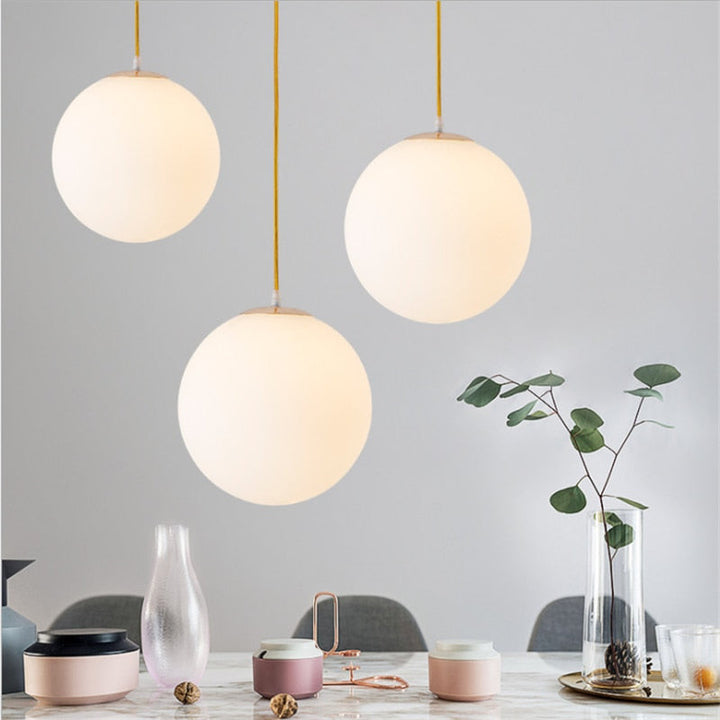 Minimalistic Glass Globe Pendant Light - Milky Glass Pendant Light - Grith - Louve Lights