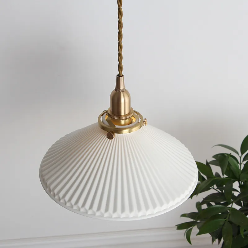 Modern Striped White Ceramic Pendant Light - Leatrice - Louve Lights