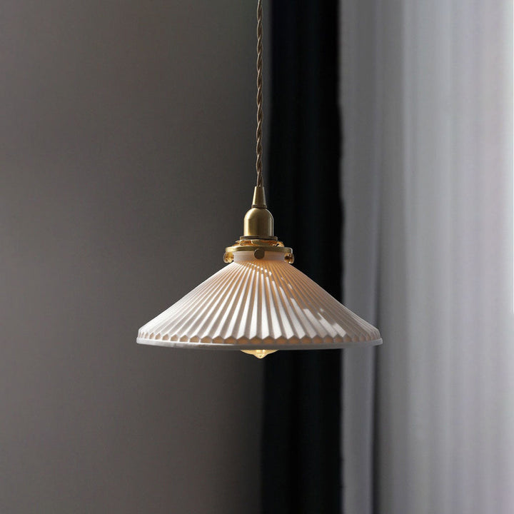 Modern Striped White Ceramic Pendant Light - Leatrice - Louve Lights