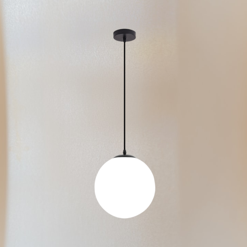 Minimalistic Glass Globe Pendant Light - Milky Glass Pendant Light - Grith - Louve Lights