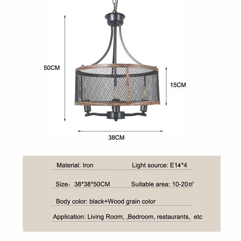 Wood & Metal Candle Style Chandelier- Farmhouse Ceiling Light- Veniamin