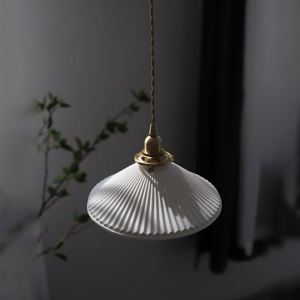 Modern Striped White Ceramic Pendant Light - Leatrice - Louve Lights