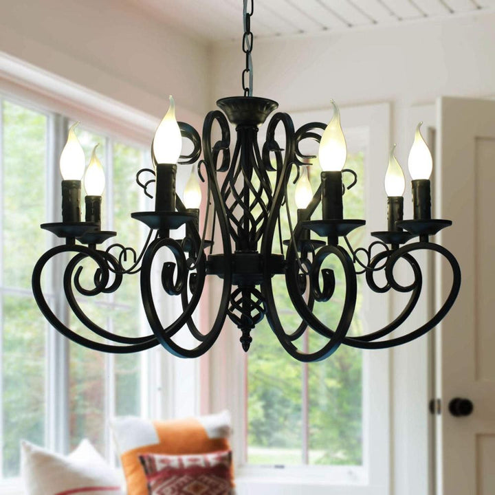 Vintage Wrought Iron Candle Chandelier- Maiken
