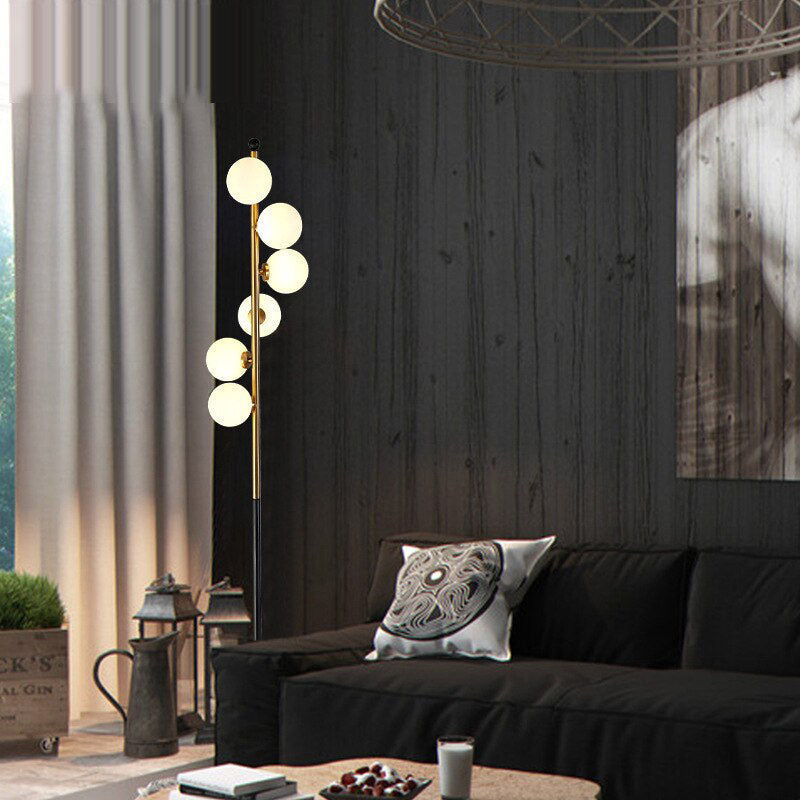 Spiral Milky Glass Globe Floor Lamp- Living Room Standing Lamp- Stelios