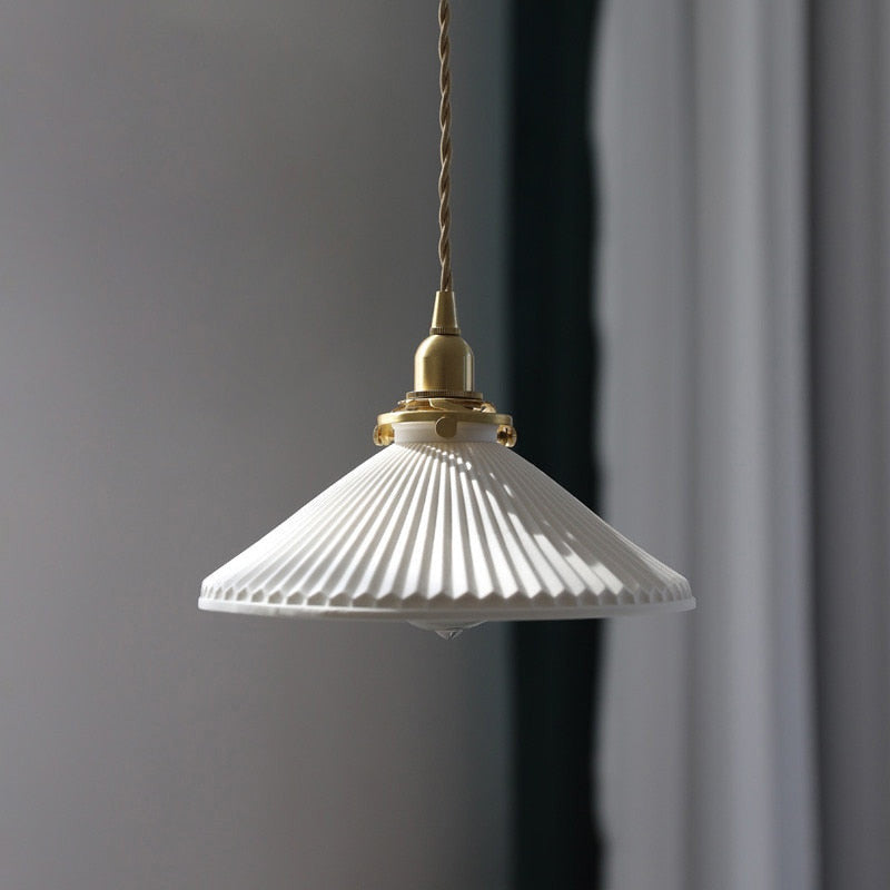 Modern Striped White Ceramic Pendant Light - Leatrice - Louve Lights