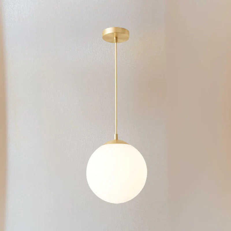 Minimalistic Glass Globe Pendant Light - Milky Glass Pendant Light - Grith - Louve Lights